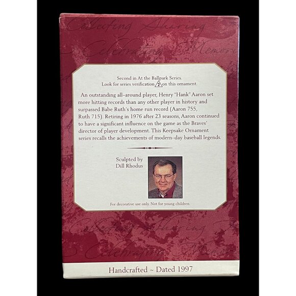 1997 Hallmark Keepsake Ornament At The Ballpark Hank Aaron With Trading Card - Picture 5 of 6